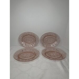 Set of 4 Indiana Tiara Peach Pink Sandwich Glass Oval Snack Plates Vintage